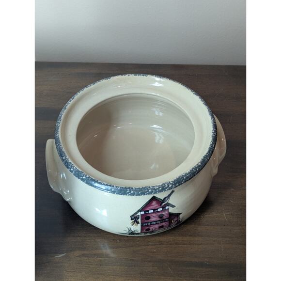 Vintage Home and Garden Party Stoneware Bean Pot With Lid Bird House Design 2001 - Picture 4 of 11